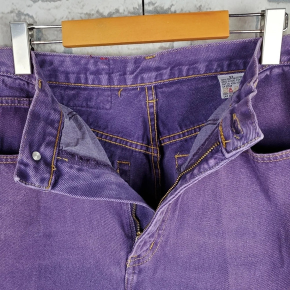 Vintage 80s Ribcage High Waist Jeans Taper Leg Cotton Purple Size  33Tag-29W - Picture 7 of 11